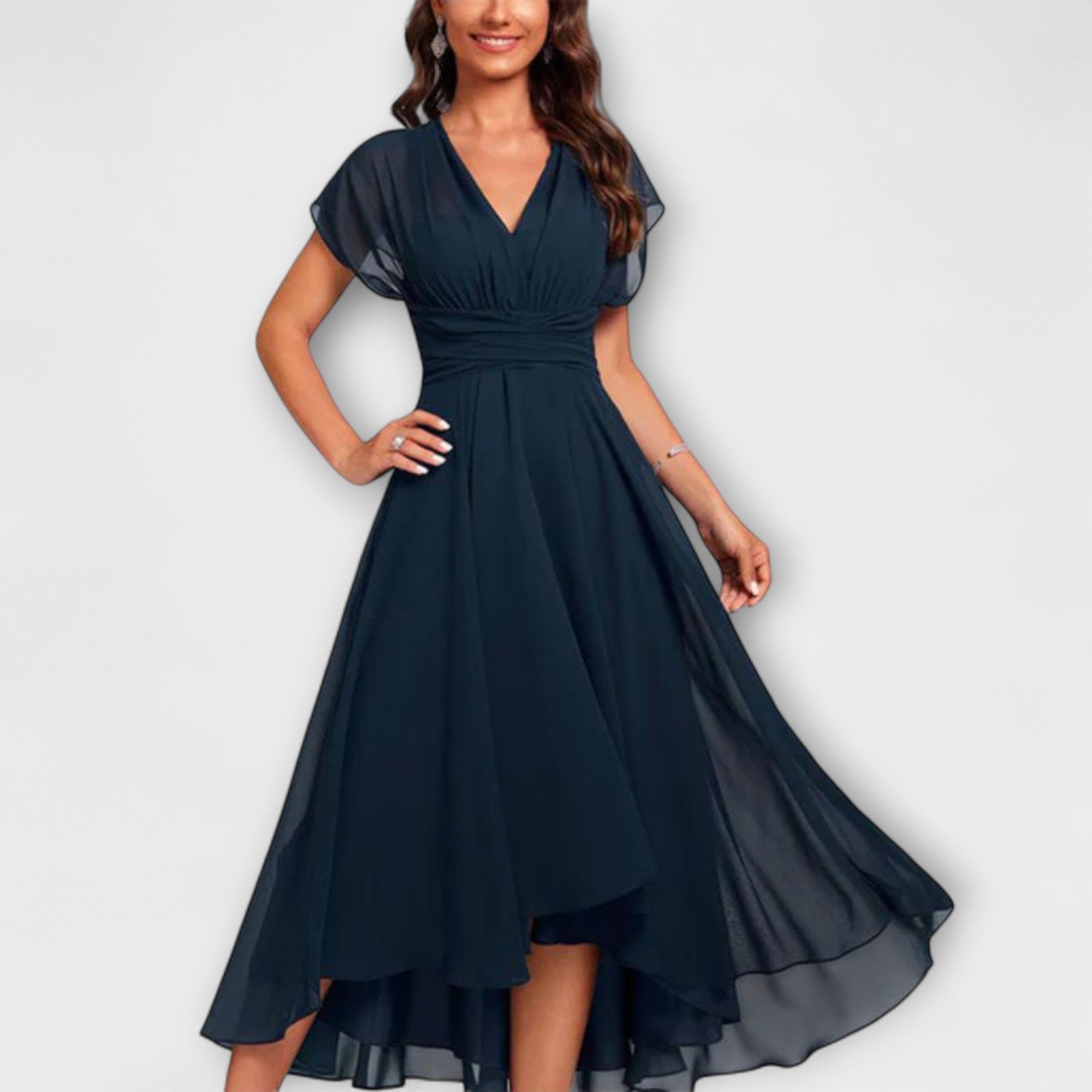 Julita™ - FLOWING EVENING DRESS WITH V-NECKLINE